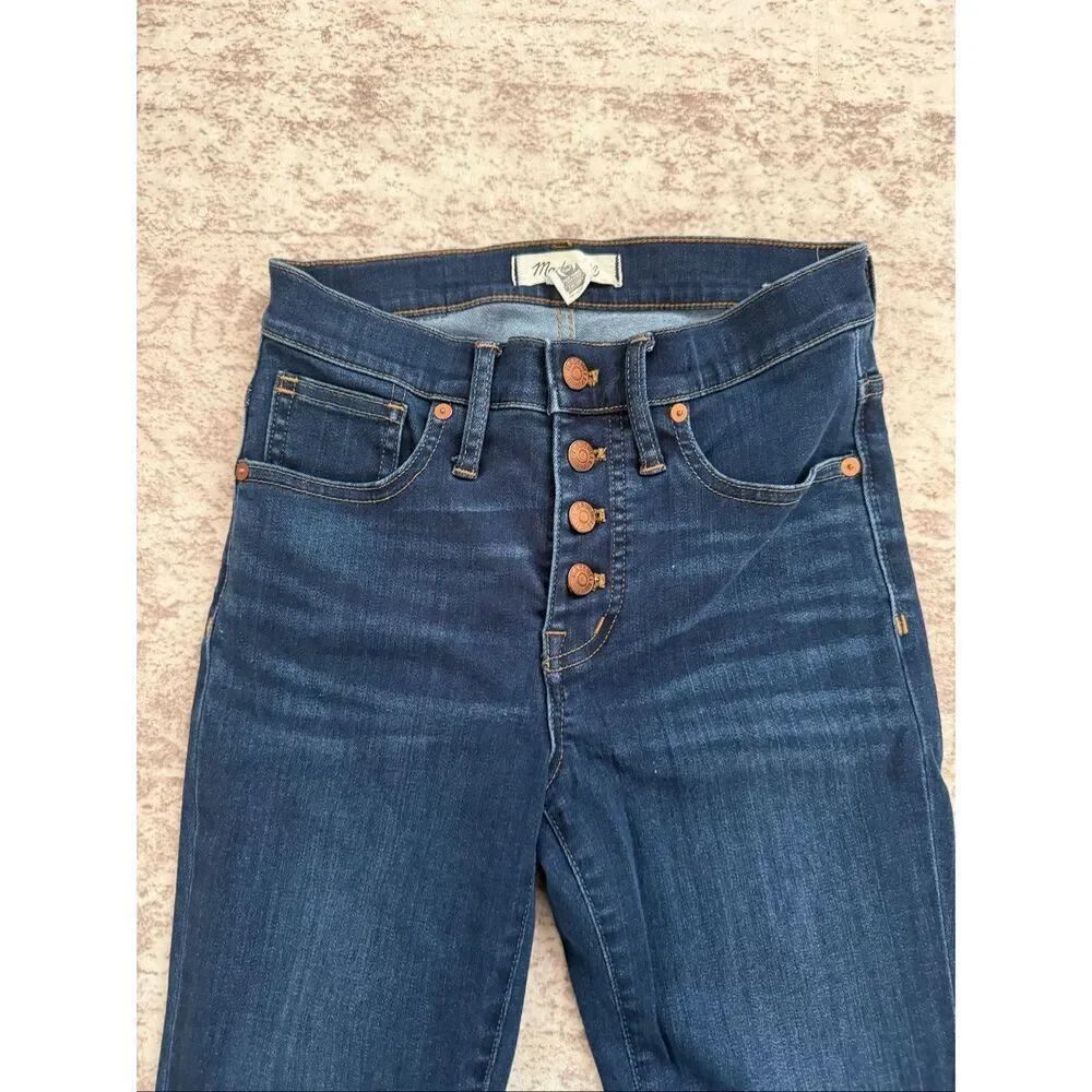Madewell Women's 9" Mid-rise Button-fly Skinny Denim Jeans Dark Wash Size 26 - Picture 3 of 10
